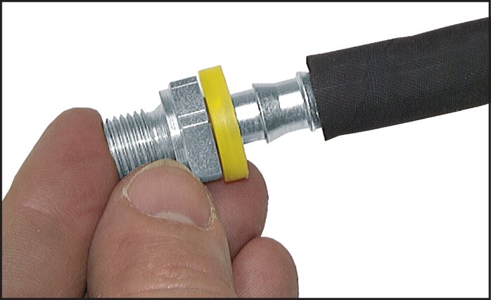 Application examples: 2. Assembly: Insert the nipple into the hose and push it in quickly as far as it will go