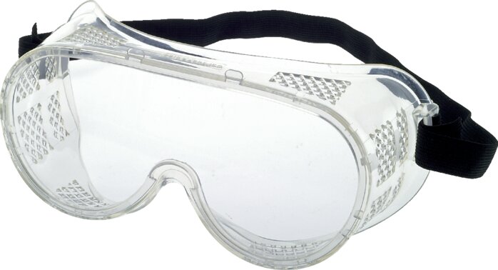 Exemplary representation: Full-vision goggles with direct ventilation