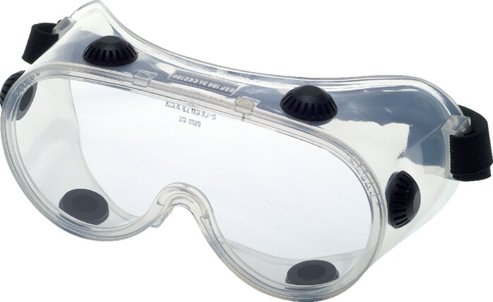 Exemplary representation: Full-vision goggles with indirect ventilation