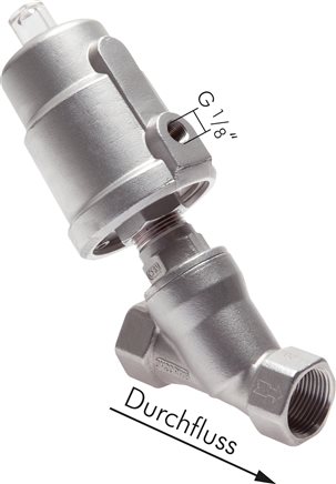 Exemplary representation: Stainless steel angle seat valve, pneumatically actuated, stainless steel